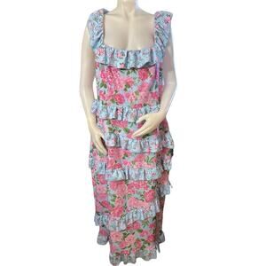 SHOW ME YOUR MUMU Greta Dress Floral In LIGHT BLUE Stretch XXL